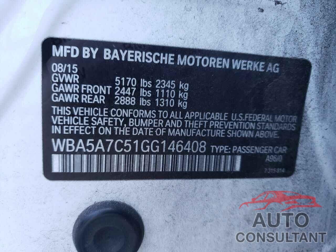 BMW 5 SERIES 2016 - WBA5A7C51GG146408