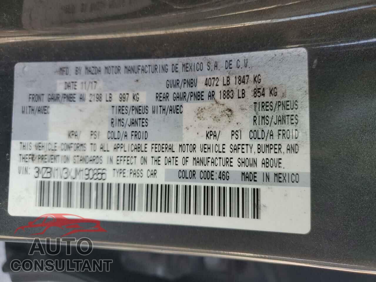 MAZDA 3 2018 - 3MZBN1V3XJM190856