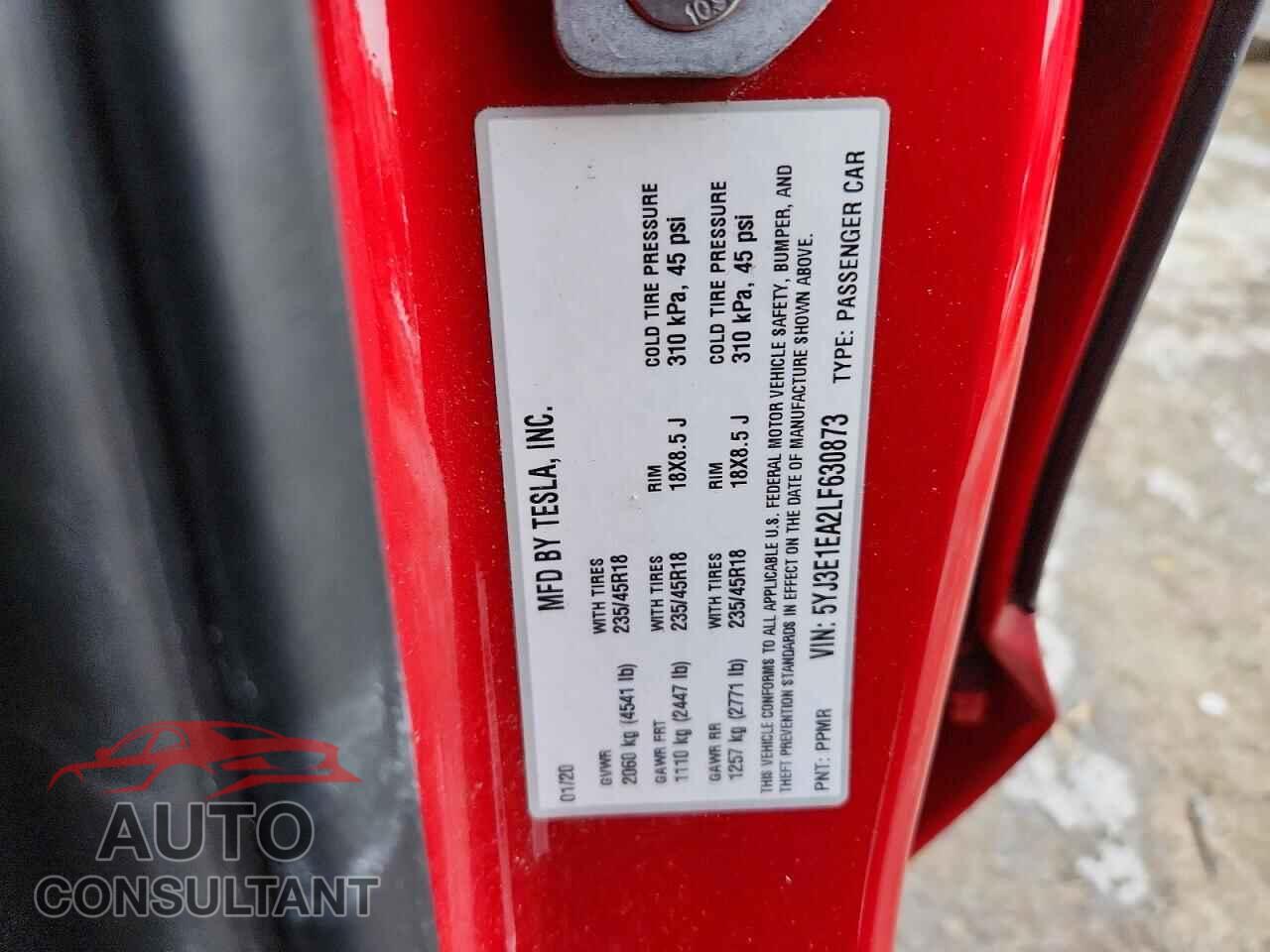 TESLA MODEL 3 2020 - 5YJ3E1EA2LF630873
