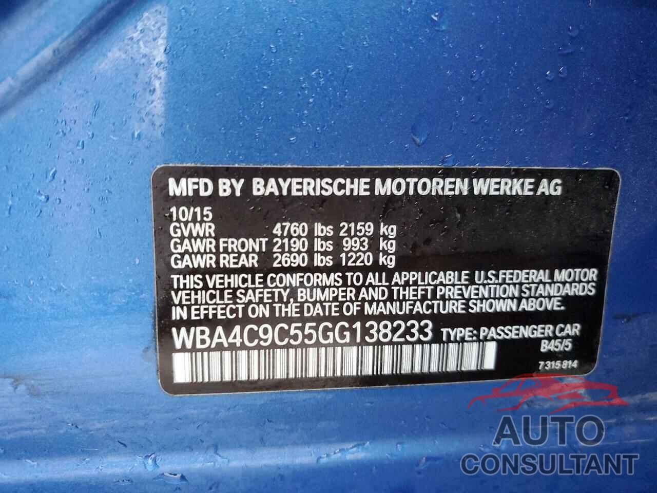 BMW 4 SERIES 2016 - WBA4C9C55GG138233