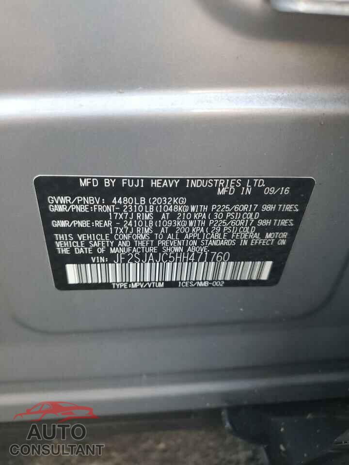 SUBARU FORESTER 2017 - JF2SJAJC5HH471760