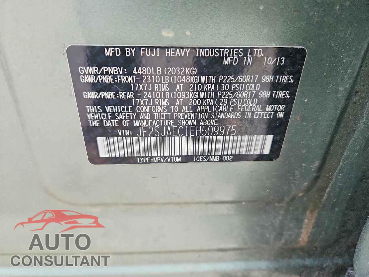 SUBARU FORESTER 2014 - JF2SJAEC1EH509975