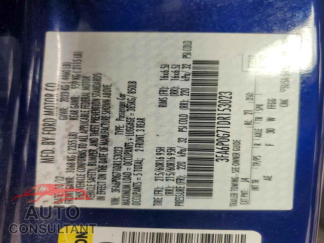 FORD FUSION 2013 - 3FA6P0G71DR153023