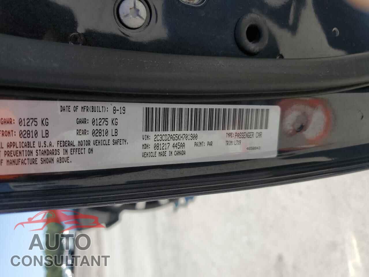 DODGE CHALLENGER 2019 - 2C3CDZAG5KH701900