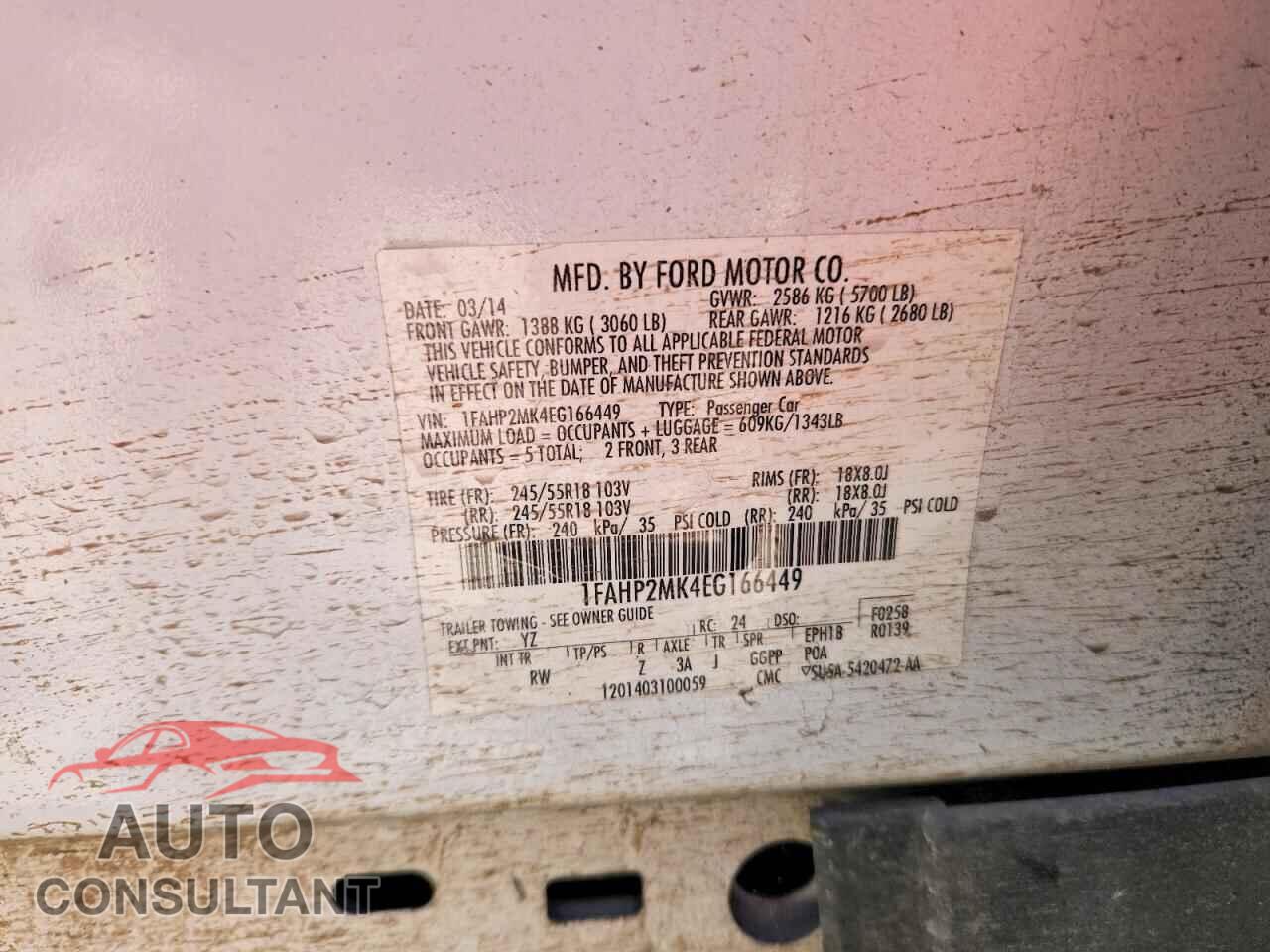 FORD TAURUS 2014 - 1FAHP2MK4EG166449