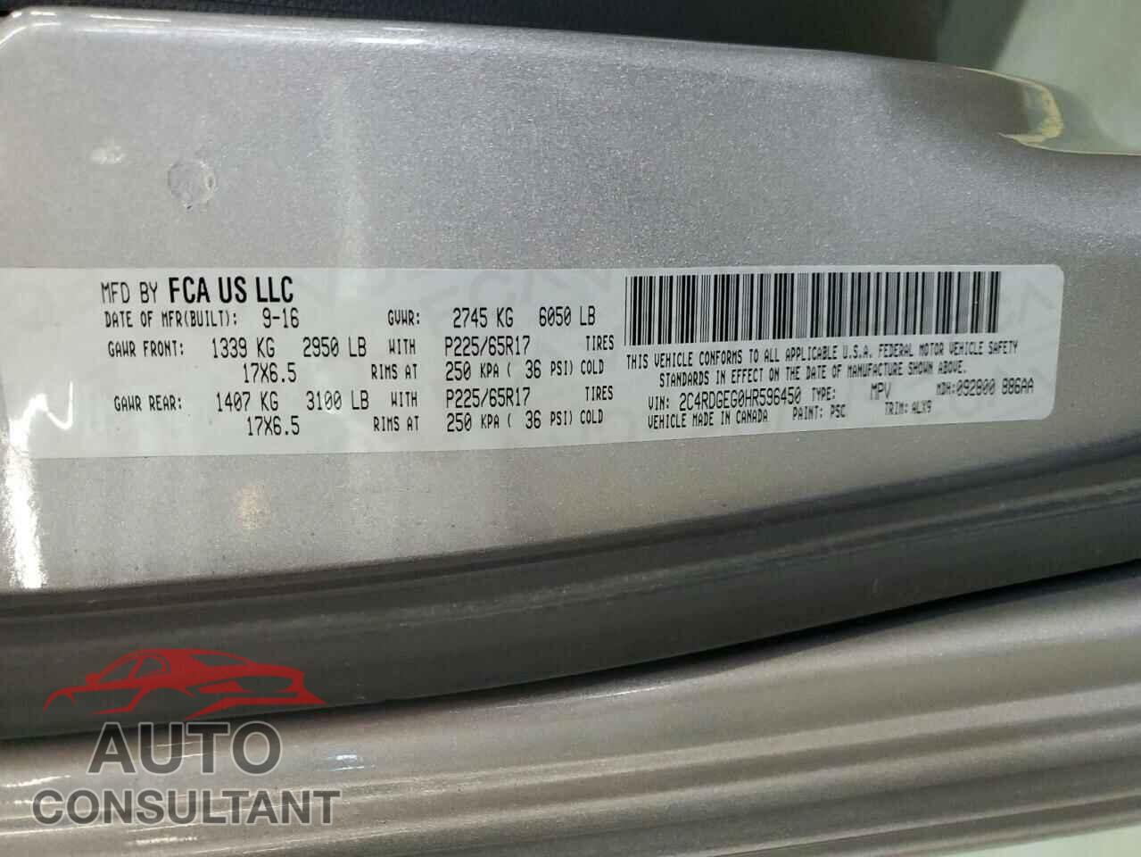 DODGE CARAVAN 2017 - 2C4RDGEG0HR596450