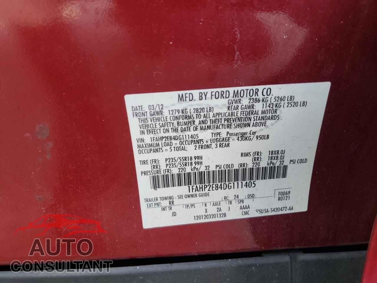 FORD TAURUS 2013 - 1FAHP2E84DG111405