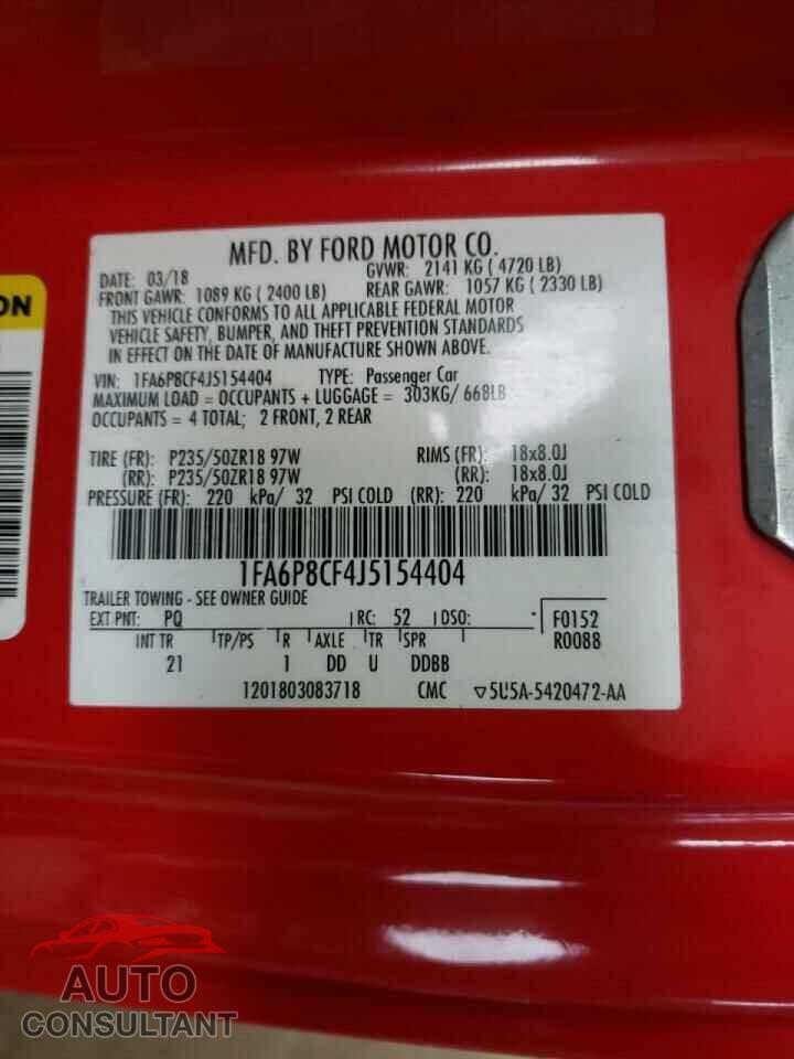 FORD MUSTANG 2018 - 1FA6P8CF4J5154404