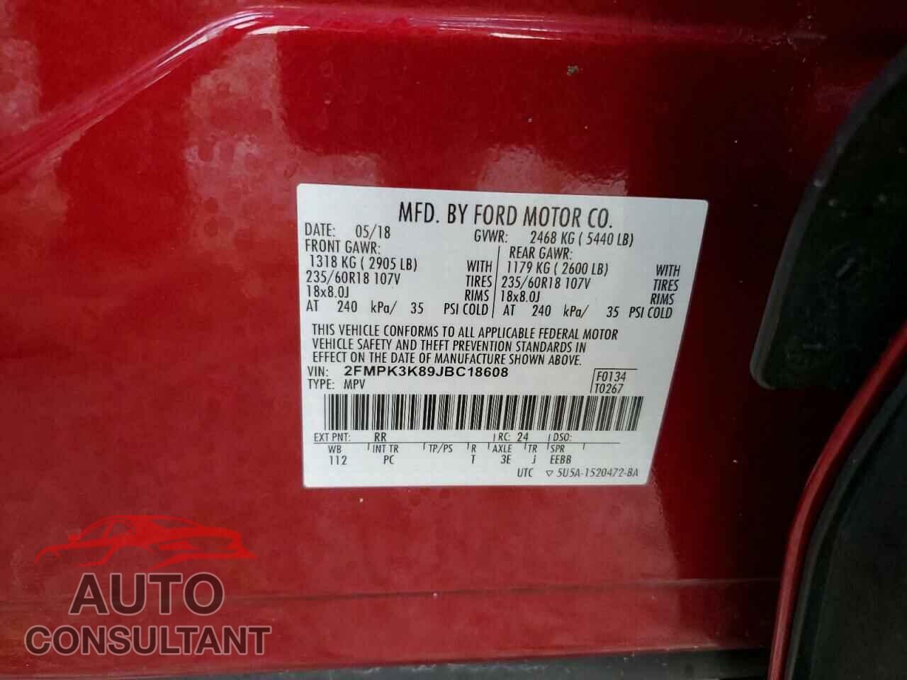 FORD EDGE 2018 - 2FMPK3K89JBC18608