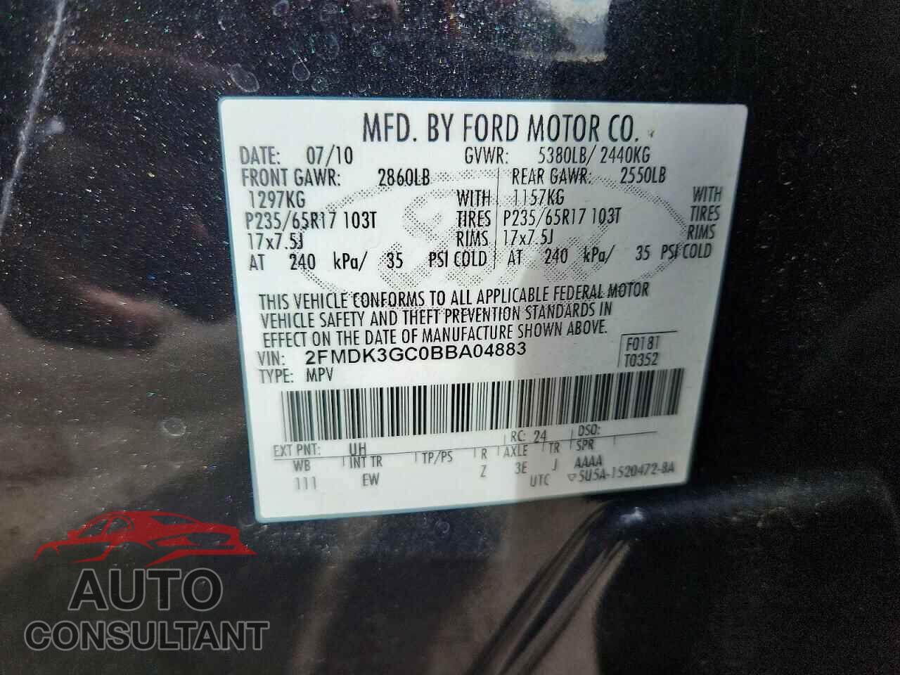 FORD EDGE 2011 - 2FMDK3GC0BBA04883