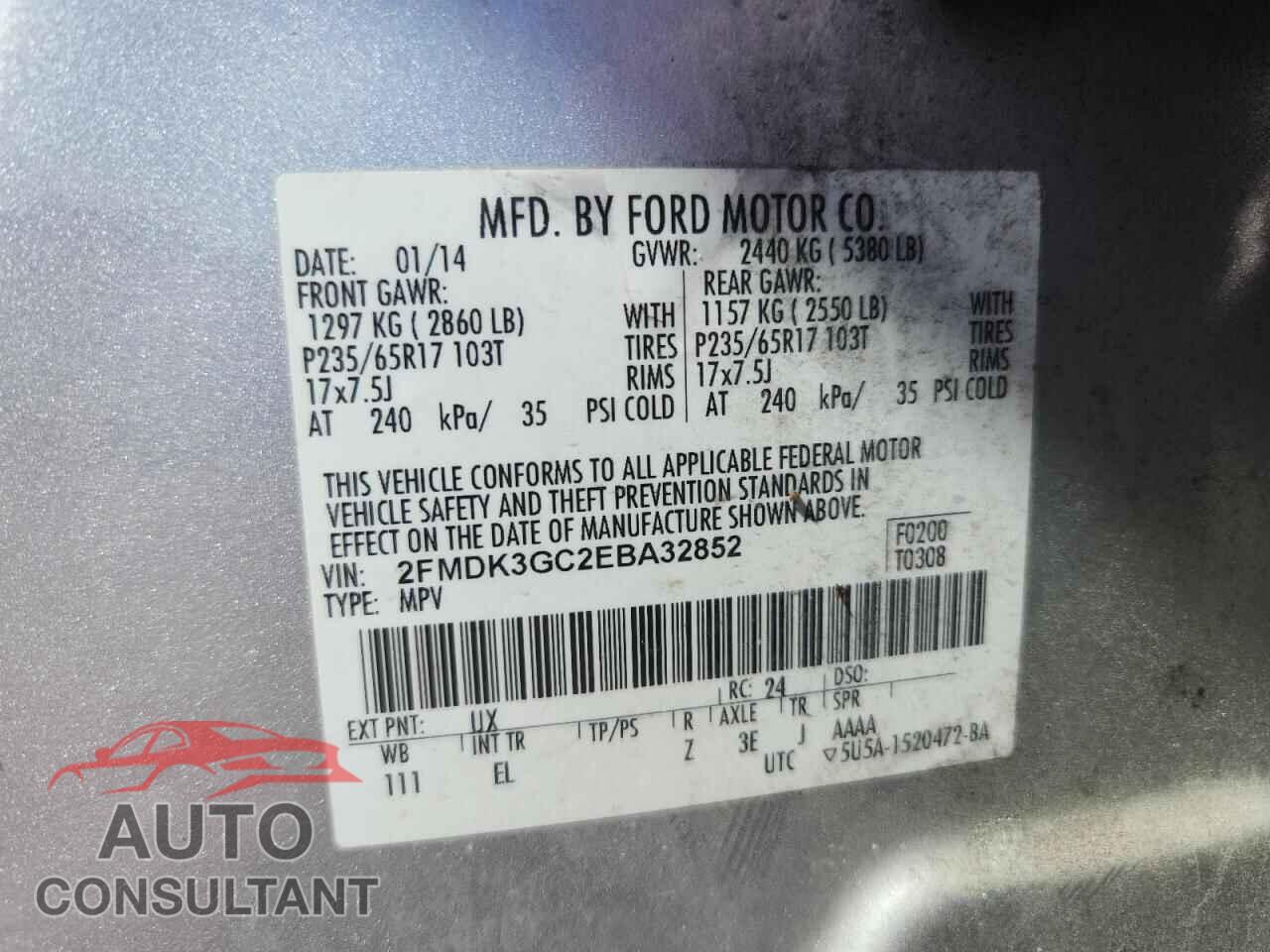FORD EDGE 2014 - 2FMDK3GC2EBA32852