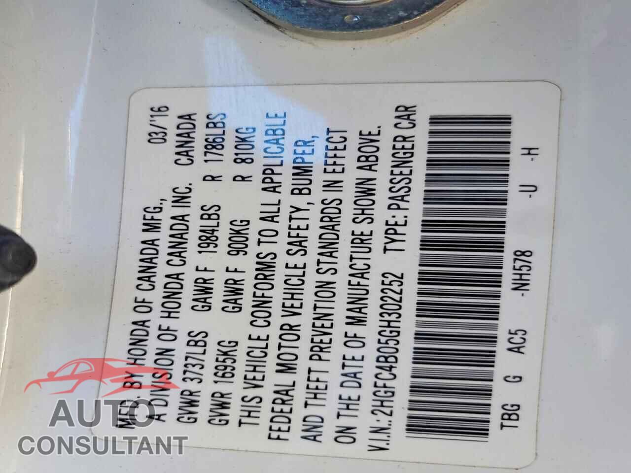 HONDA CIVIC 2016 - 2HGFC4B05GH302252
