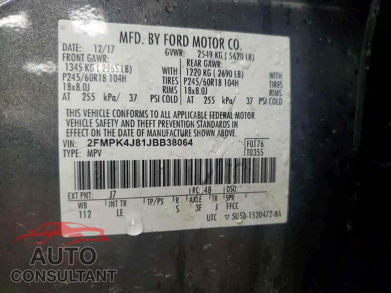 FORD EDGE 2018 - 2FMPK4J81JBB38064