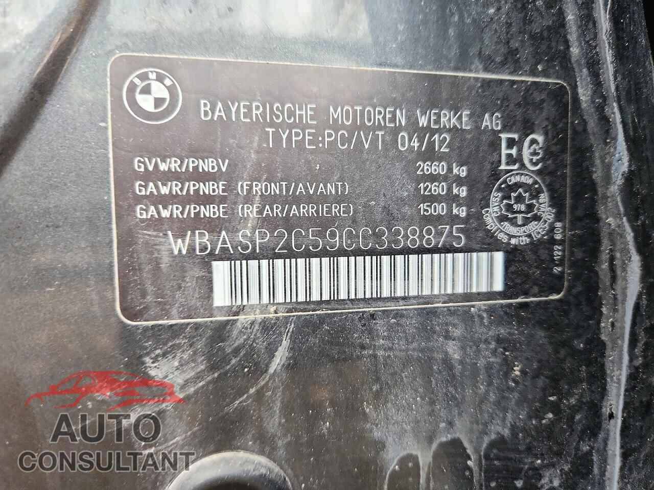 BMW 5 SERIES 2012 - WBASP2C59CC338875
