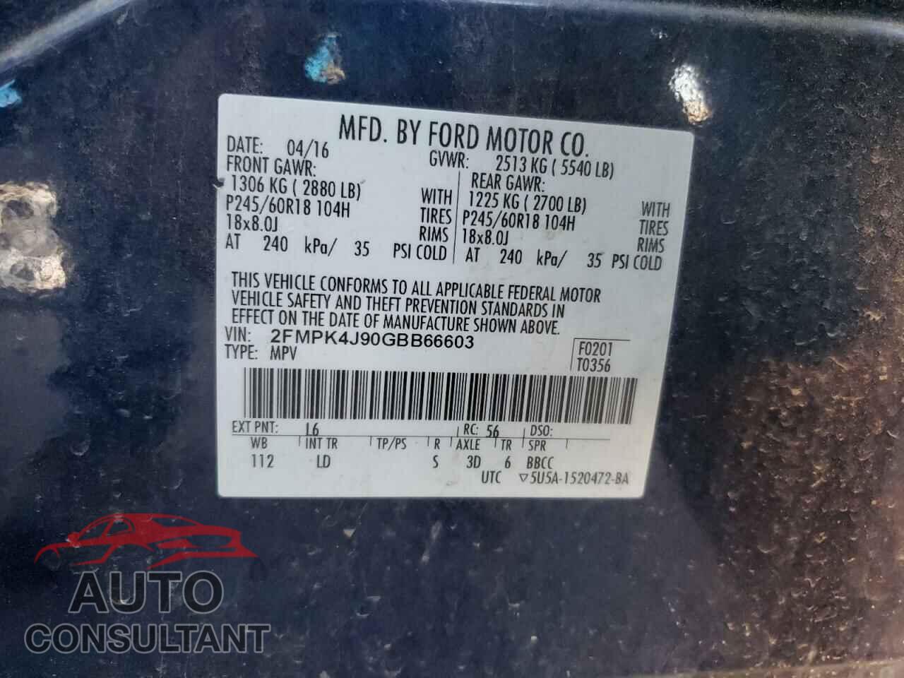 FORD EDGE 2016 - 2FMPK4J90GBB66603