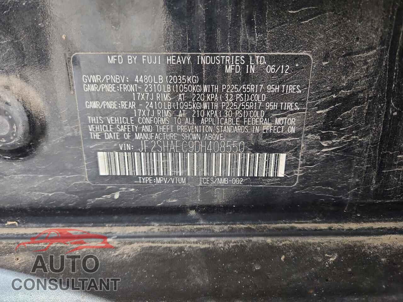 SUBARU FORESTER 2013 - JF2SHAEC9DH408550
