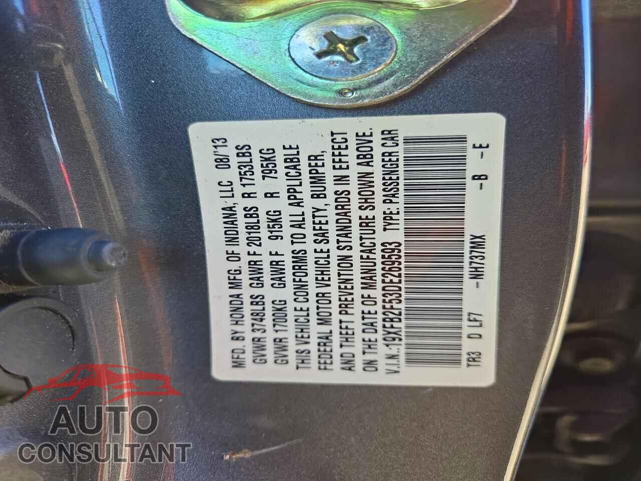 HONDA CIVIC 2013 - 19XFB2F53DE269593