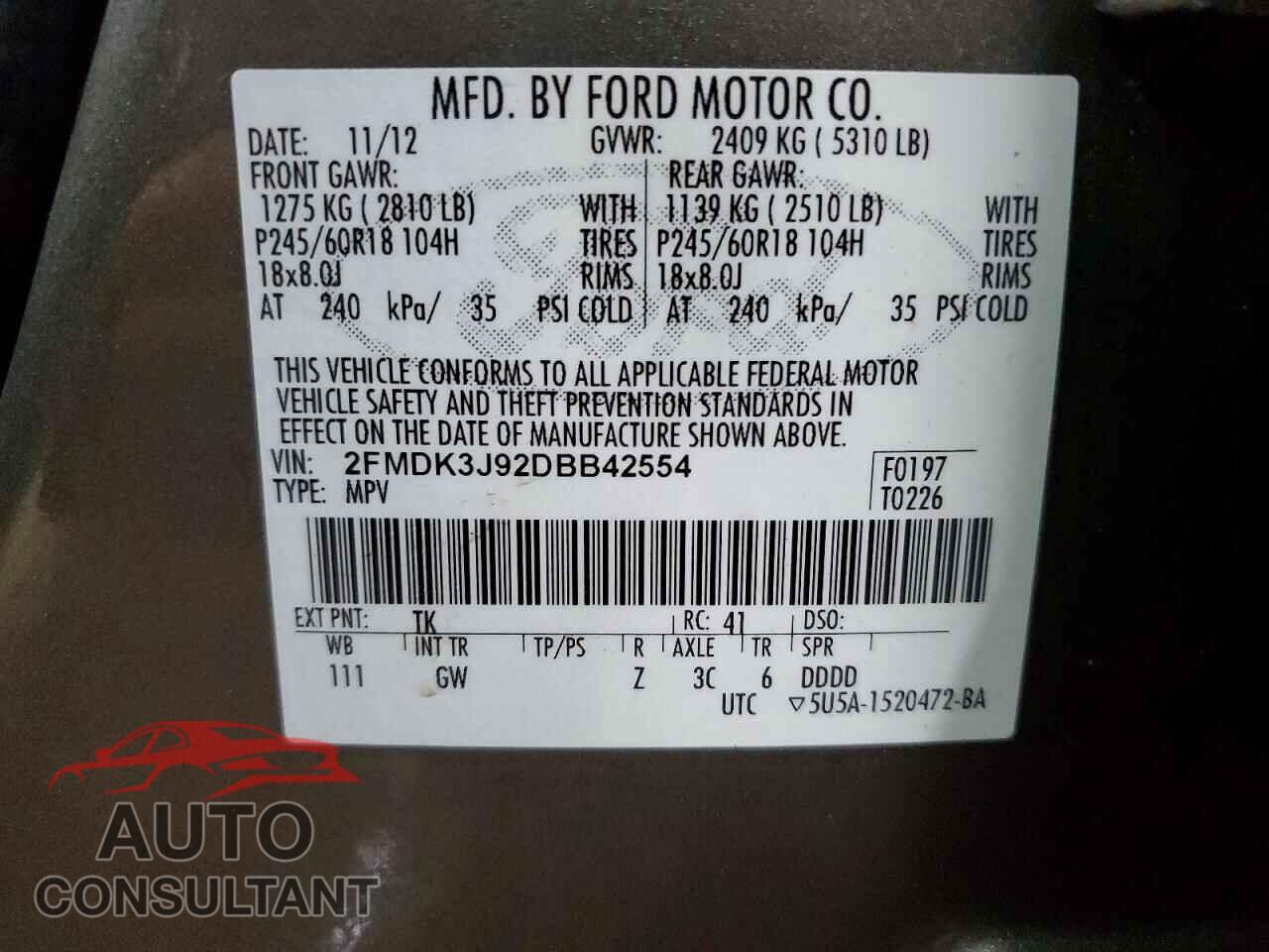 FORD EDGE 2013 - 2FMDK3J92DBB42554