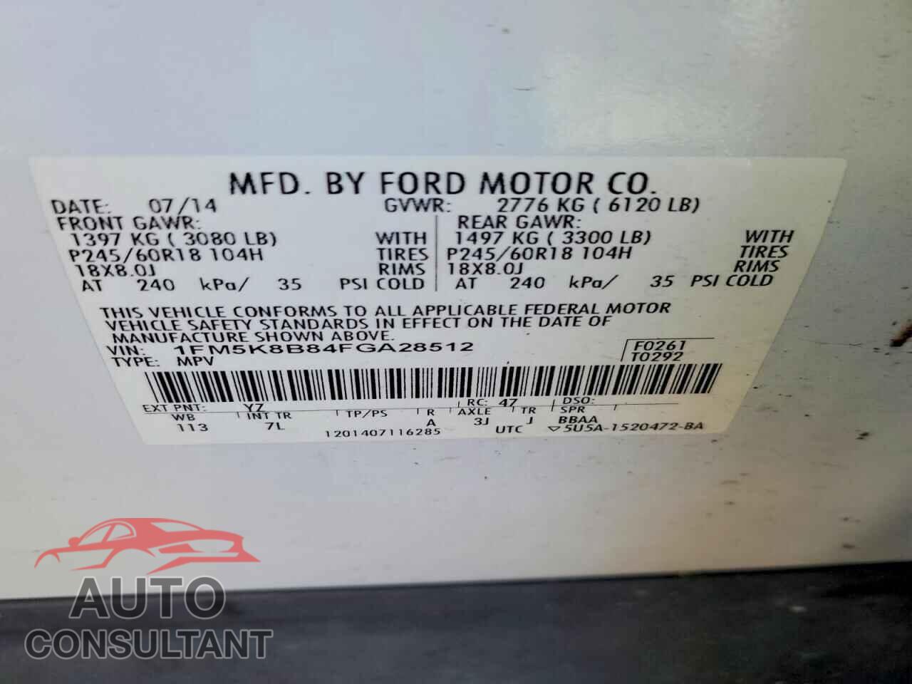 FORD EXPLORER 2015 - 1FM5K8B84FGA28512