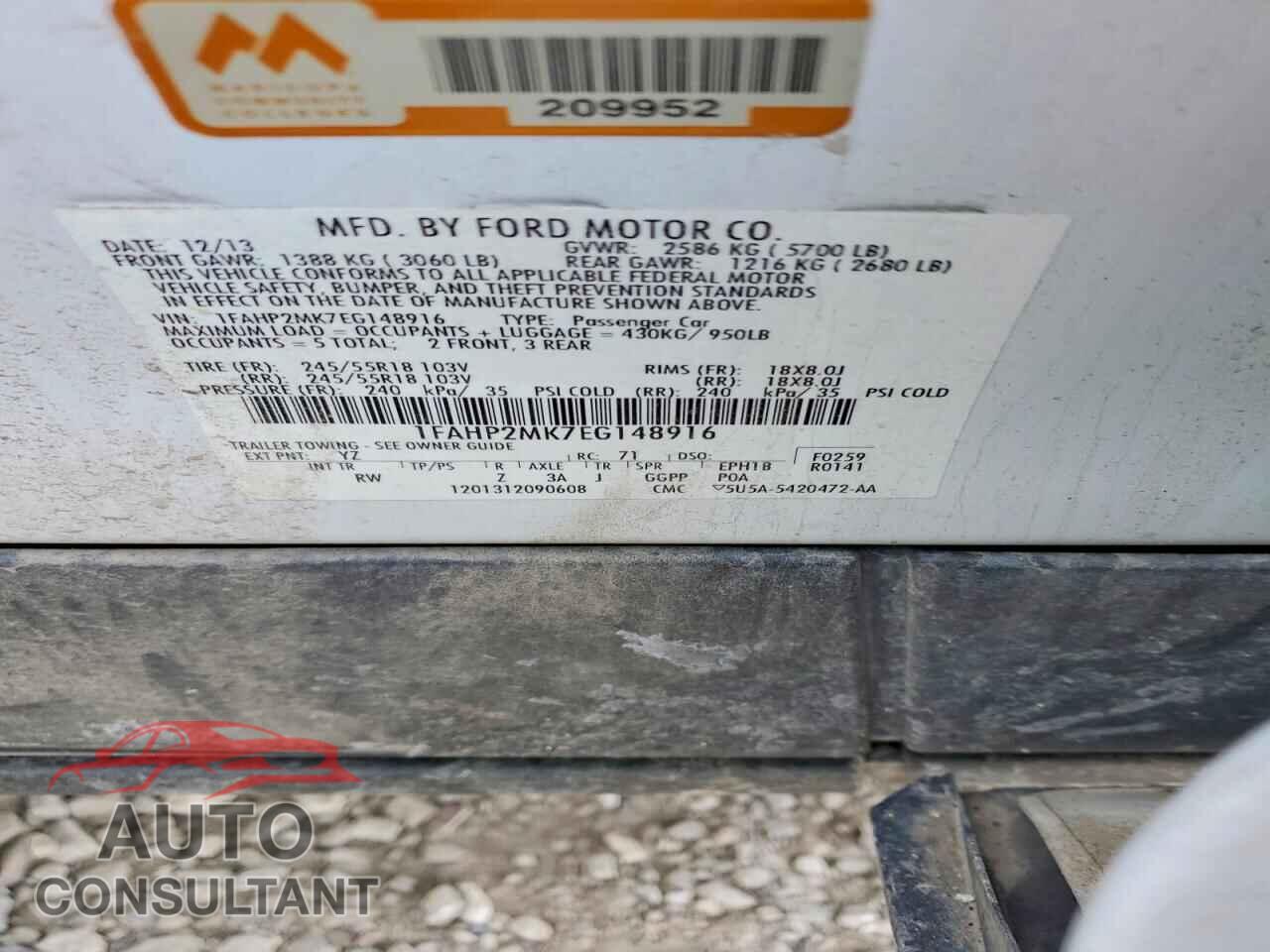 FORD TAURUS 2014 - 1FAHP2MK7EG148916