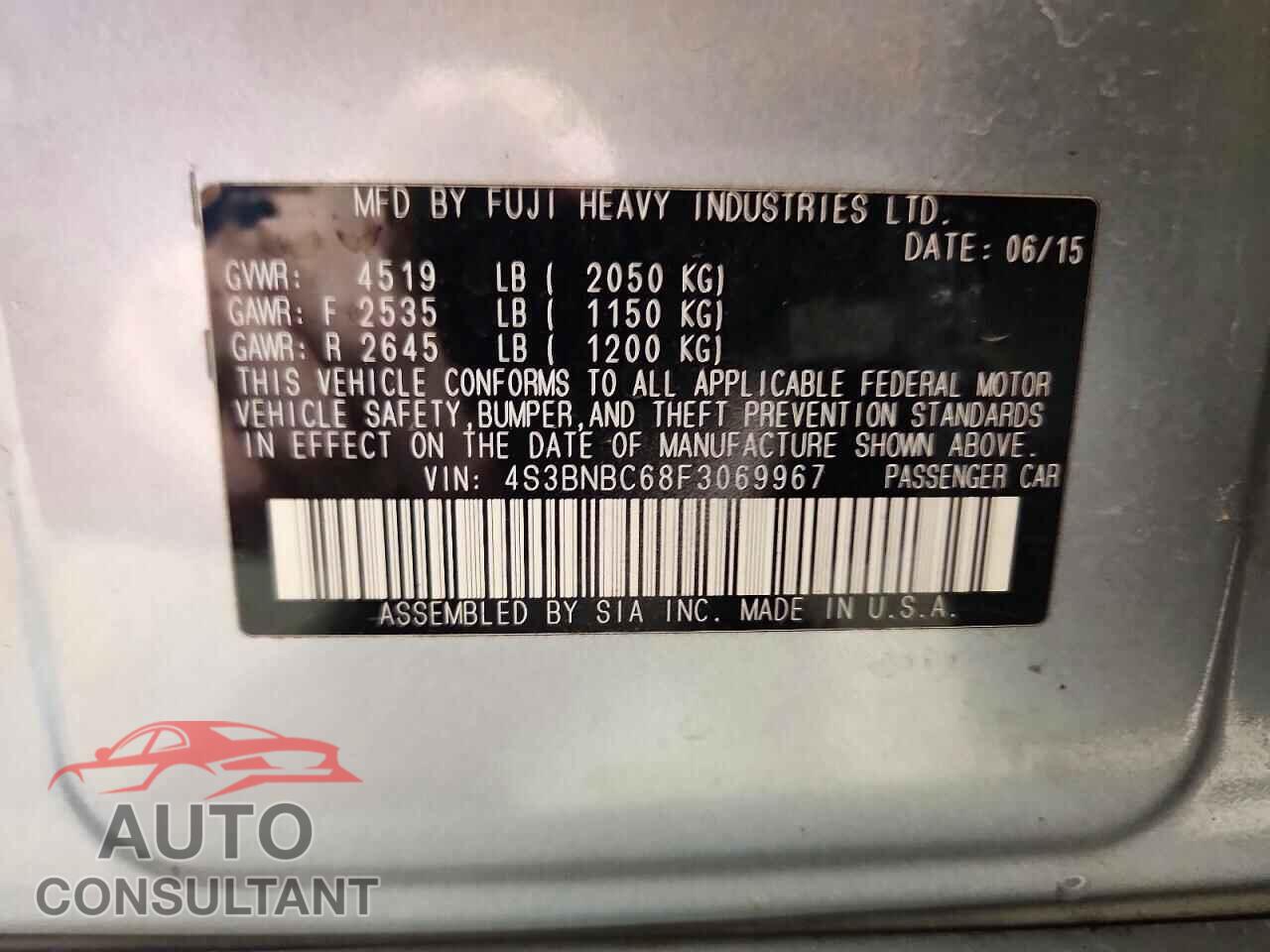 SUBARU LEGACY 2015 - 4S3BNBC68F3069967