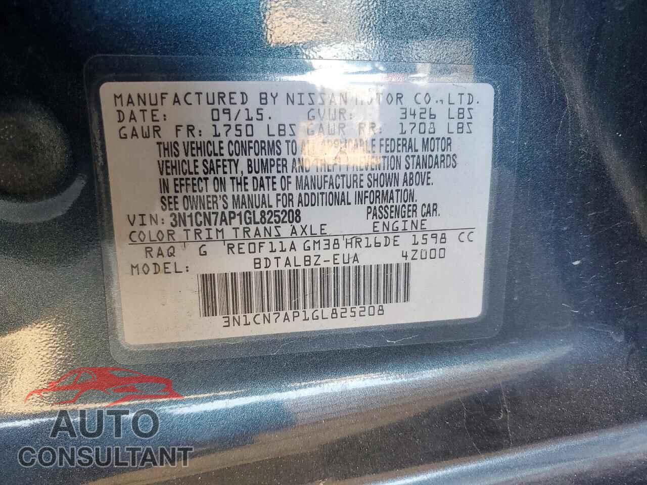 NISSAN VERSA 2016 - 3N1CN7AP1GL825208