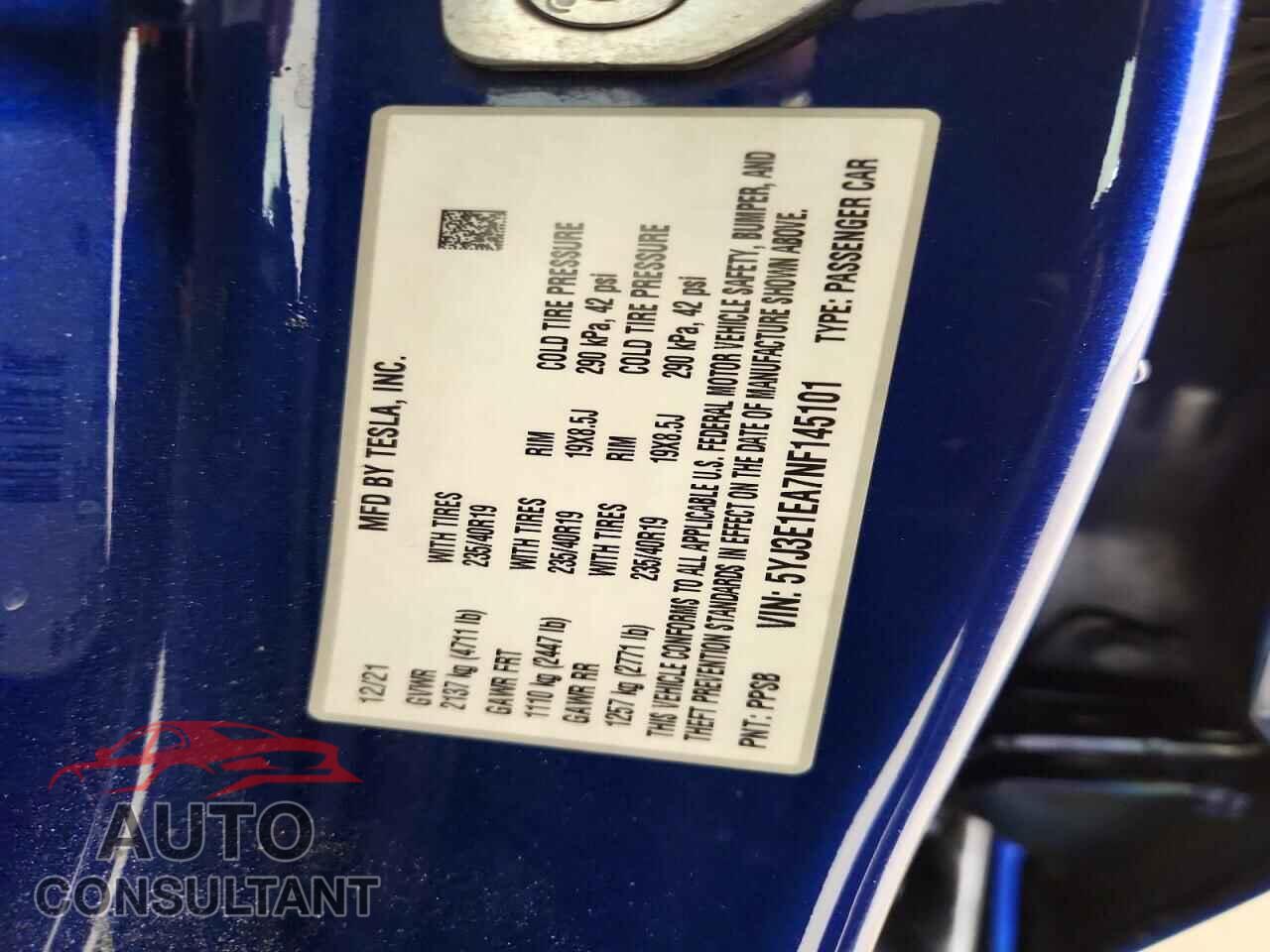 TESLA MODEL 3 2022 - 5YJ3E1EA7NF145101