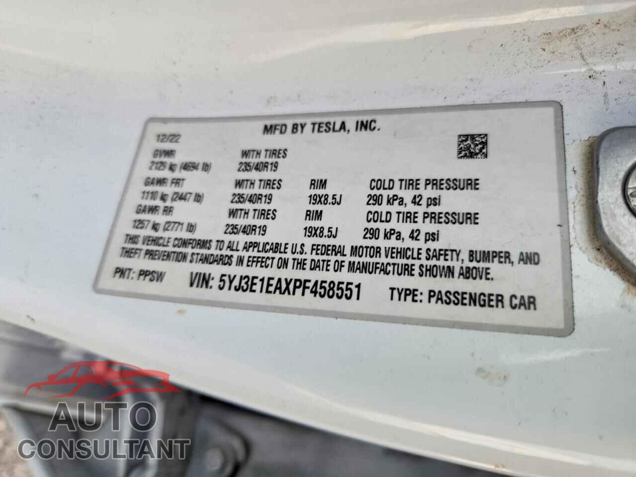 TESLA MODEL 3 2023 - 5YJ3E1EAXPF458551