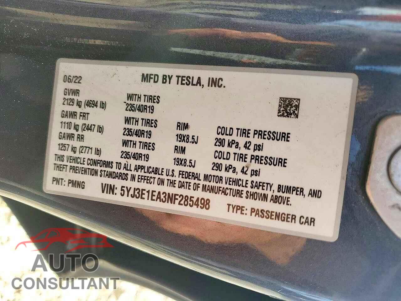 TESLA MODEL 3 2022 - 5YJ3E1EA3NF285498