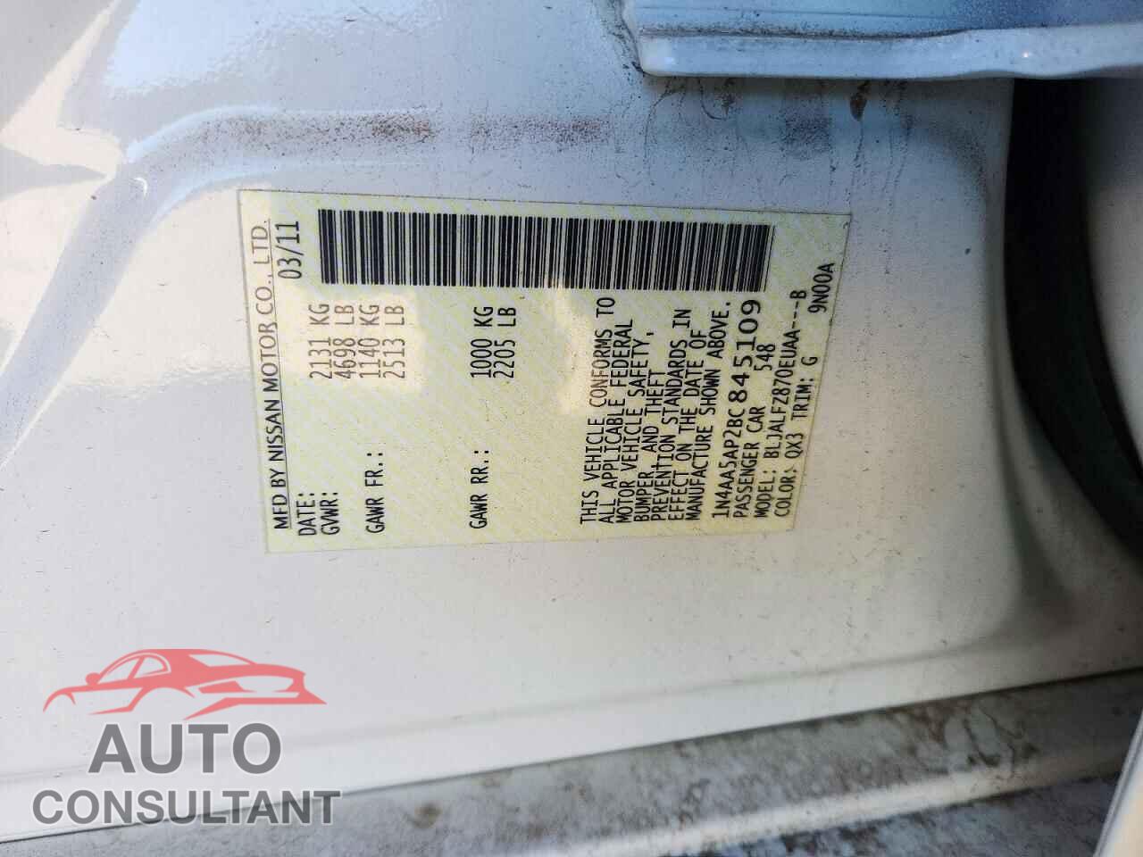 NISSAN MAXIMA 2011 - 1N4AA5AP2BC845109