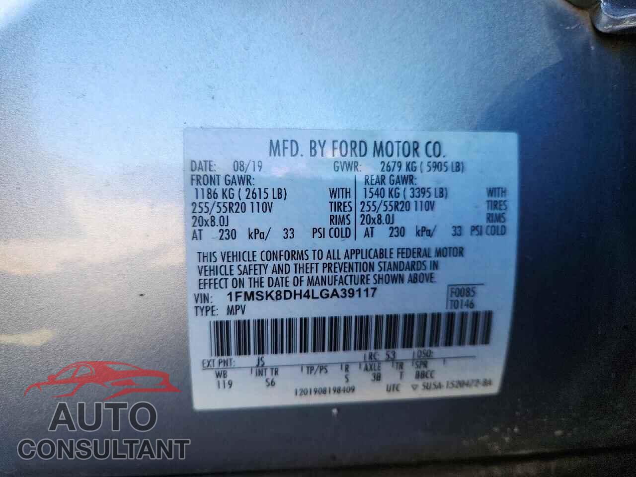 FORD EXPLORER 2020 - 1FMSK8DH4LGA39117