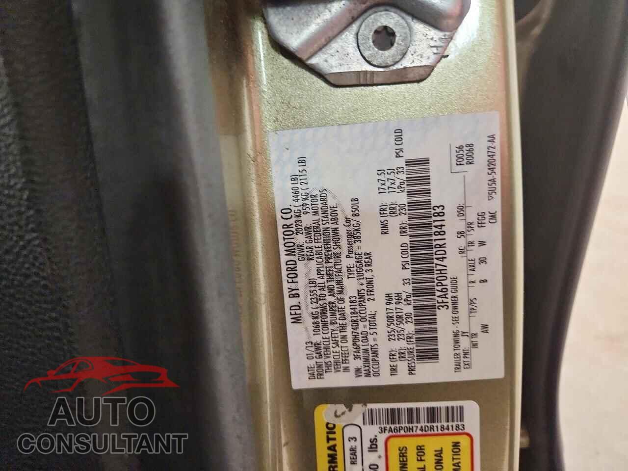 FORD FUSION 2013 - 3FA6P0H74DR184183