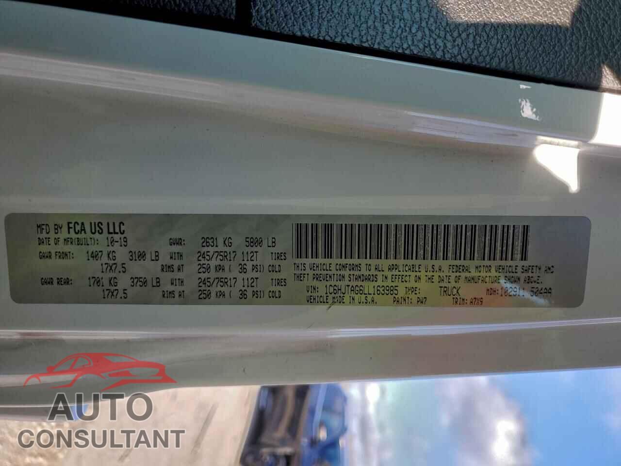 JEEP GLADIATOR 2020 - 1C6HJTAG6LL163985
