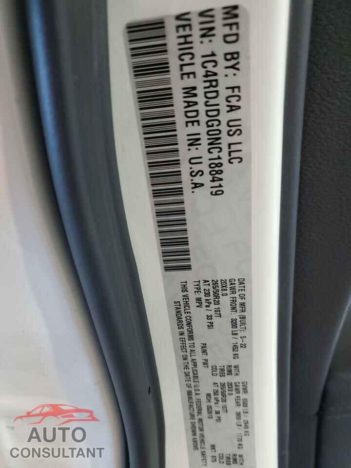 DODGE DURANGO 2022 - 1C4RDJDG0NC188419