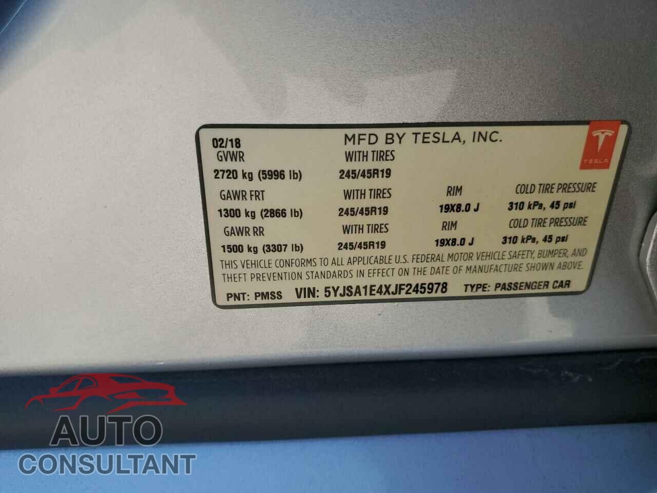 TESLA MODEL S 2018 - 5YJSA1E4XJF245978