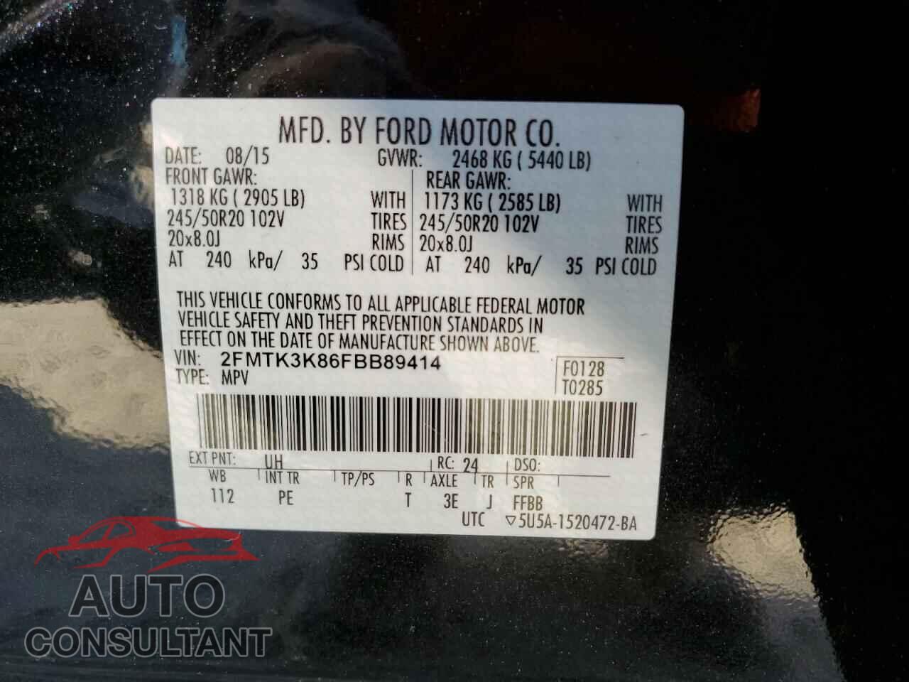 FORD EDGE 2015 - 2FMTK3K86FBB89414