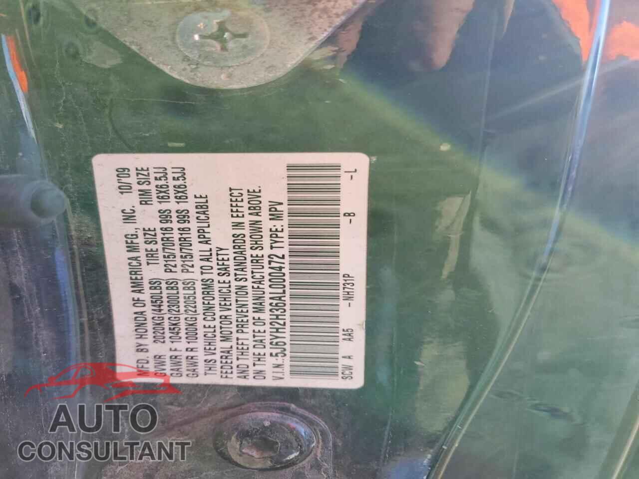 HONDA ELEMENT 2010 - 5J6YH2H36AL000472