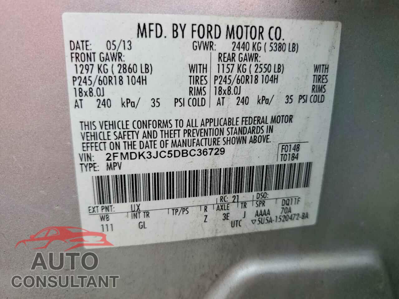 FORD EDGE 2013 - 2FMDK3JC5DBC36729