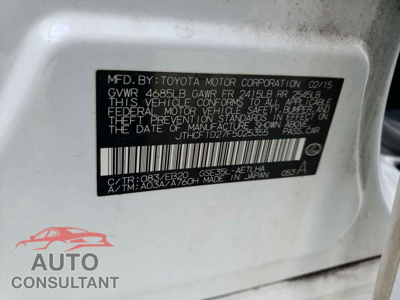 LEXUS IS 2015 - JTHCF1D27F5025355