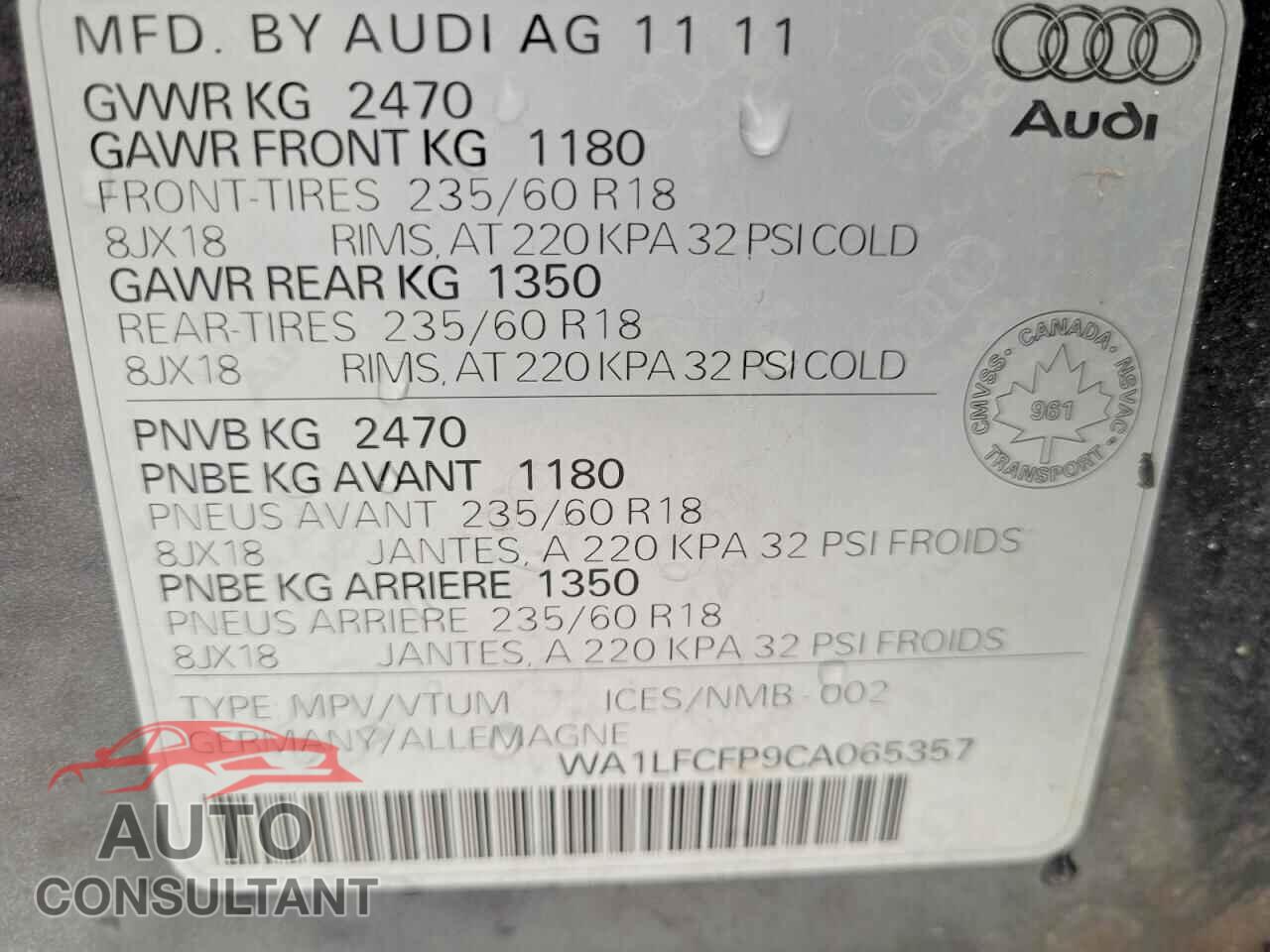 AUDI Q5 2012 - WA1LFCFP9CA065357