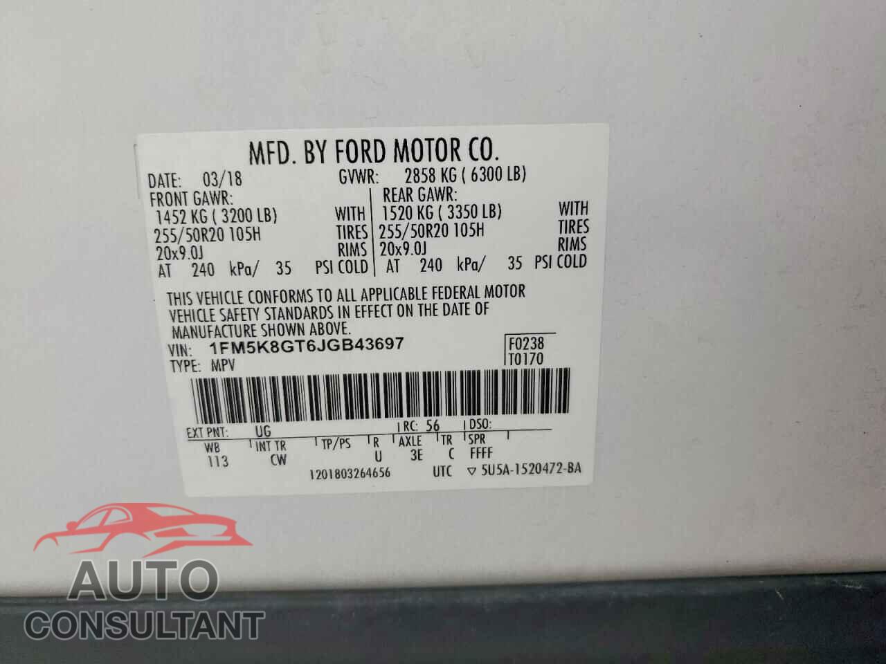 FORD EXPLORER 2018 - 1FM5K8GT6JGB43697