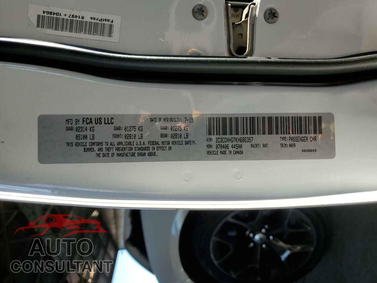 DODGE CHARGER 2019 - 2C3CDXHG7KH686357