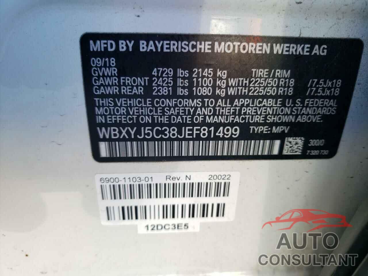 BMW X2 2018 - WBXYJ5C38JEF81499