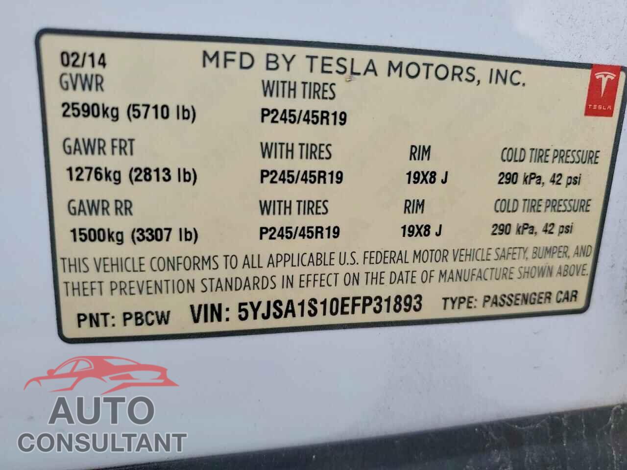 TESLA MODEL S 2014 - 5YJSA1S10EFP31893