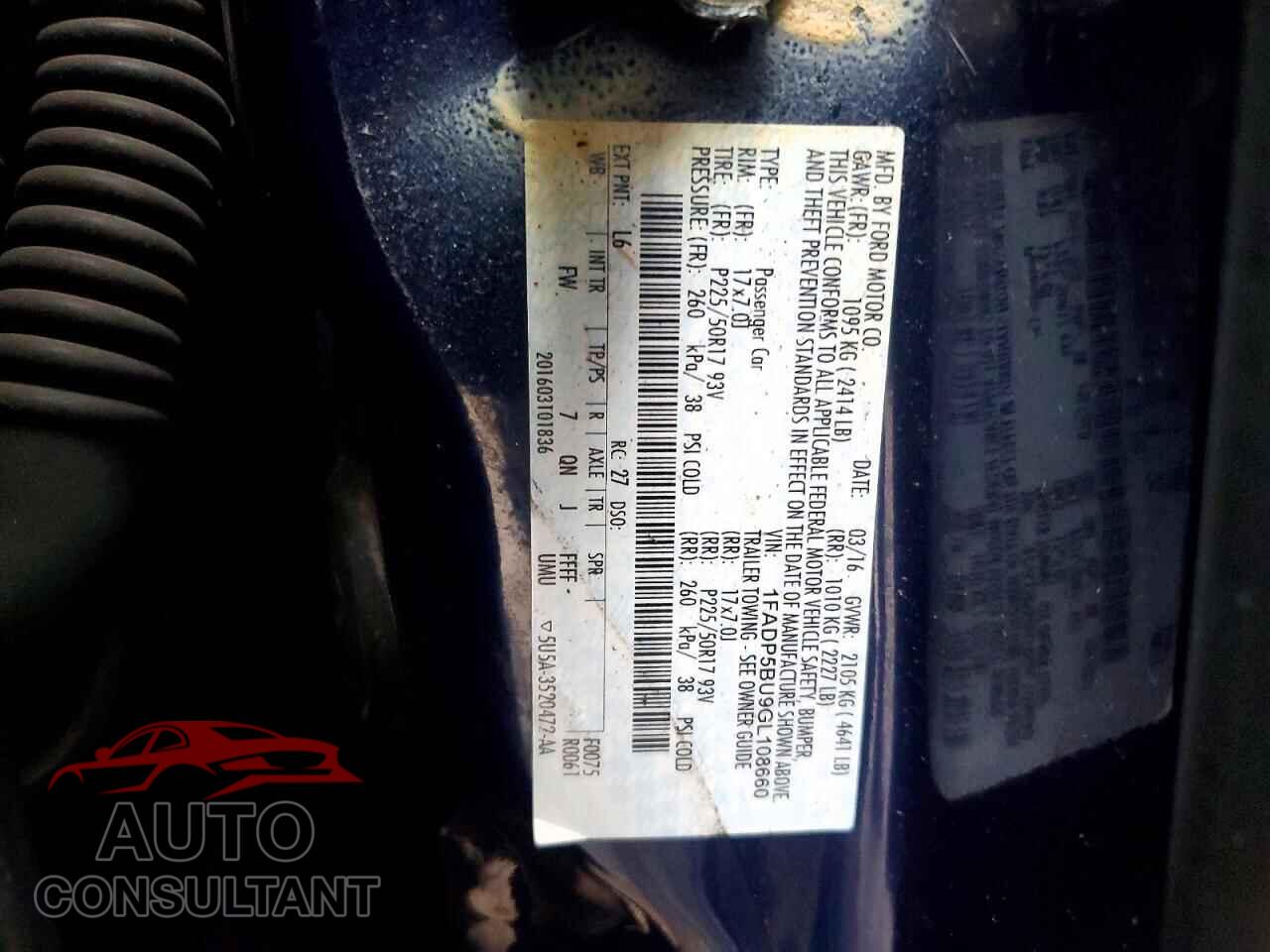FORD CMAX 2016 - 1FADP5BU9GL108660