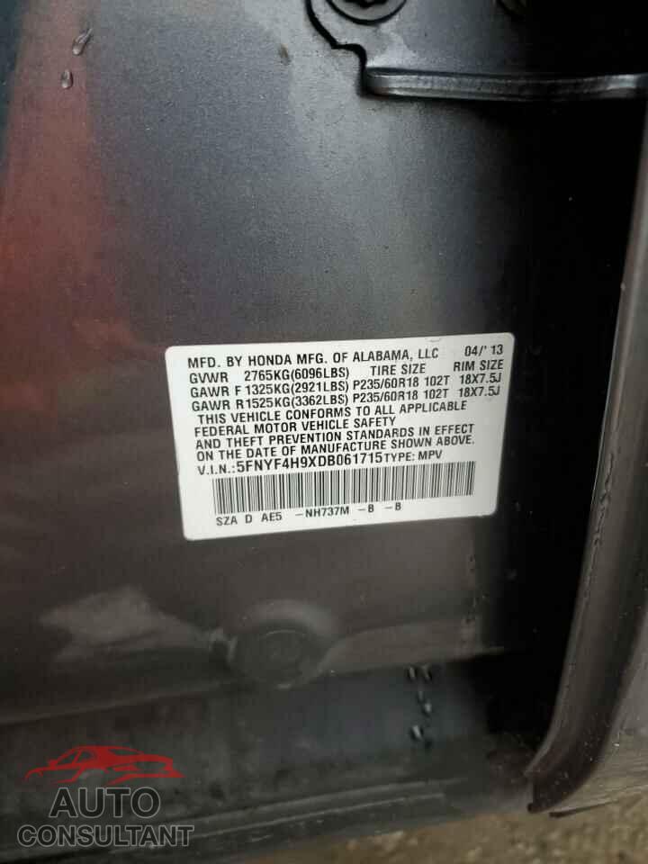 HONDA PILOT 2013 - 5FNYF4H9XDB061715