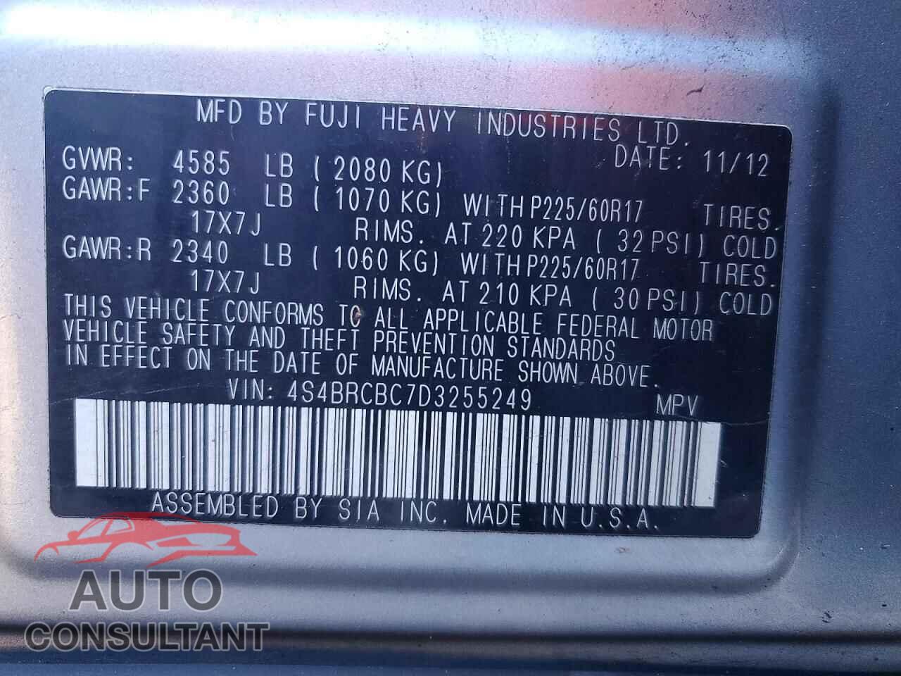 SUBARU OUTBACK 2013 - 4S4BRCBC7D3255249