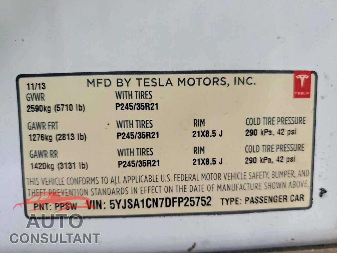 TESLA MODEL S 2013 - 5YJSA1CN7DFP25752