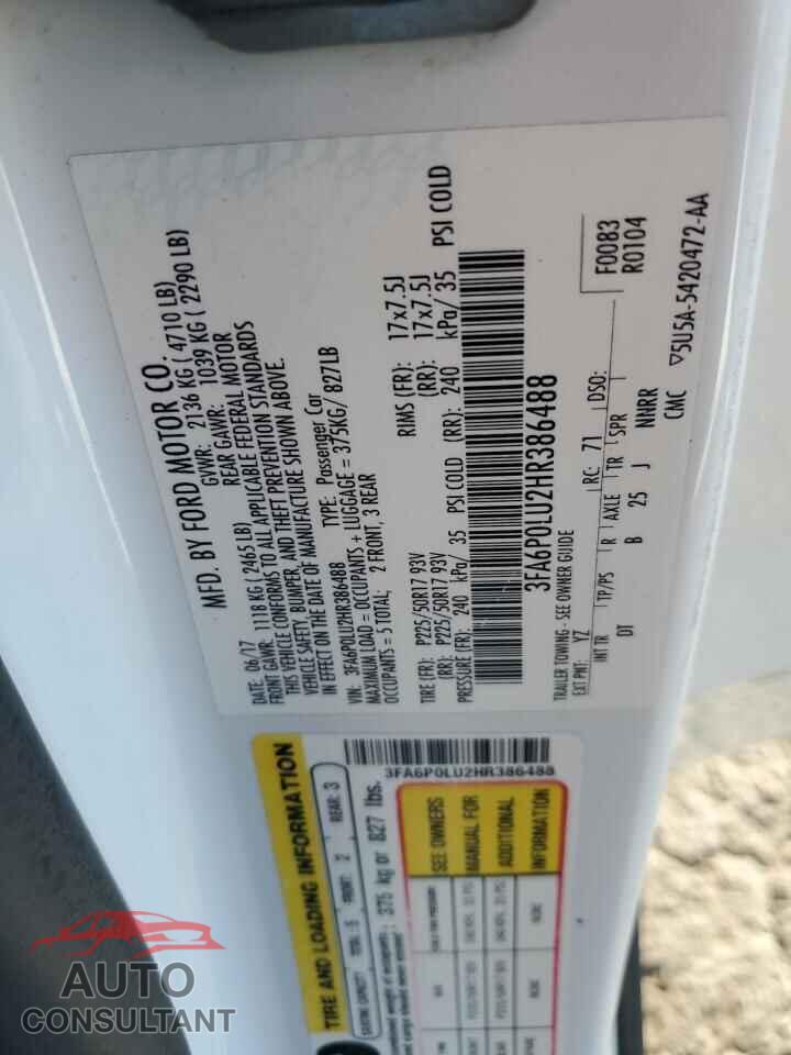 FORD FUSION 2017 - 3FA6P0LU2HR386488