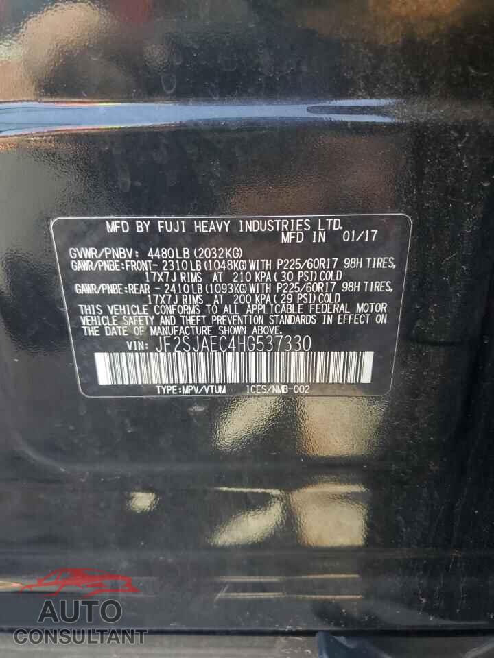 SUBARU FORESTER 2017 - JF2SJAEC4HG537330